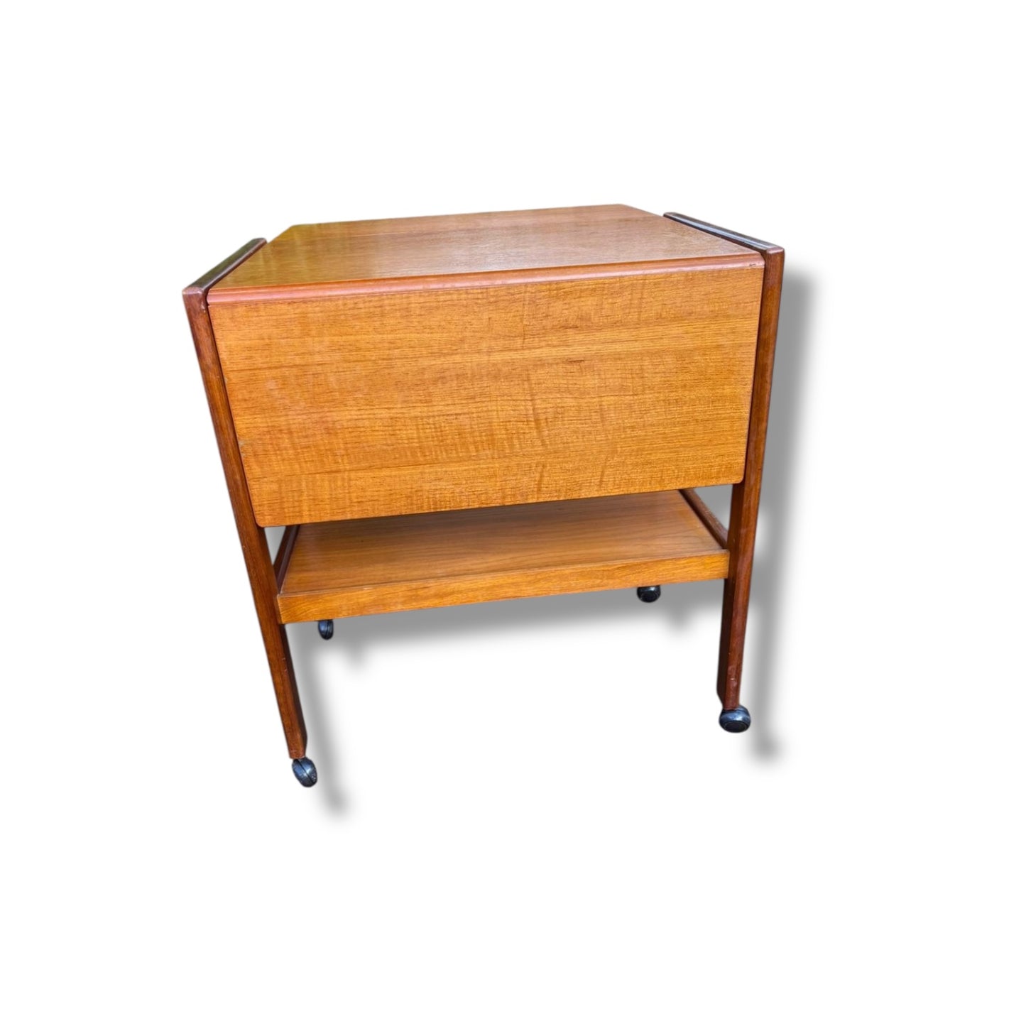 Vintage Teak Drop-Leaf Drinks Trolley on Castors | Mid-Century Bar Cart