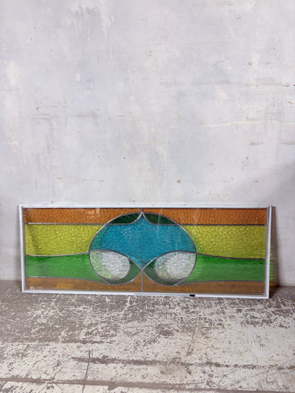 Vintage Stained Glass Window Panel – Mid Century Geometric Design