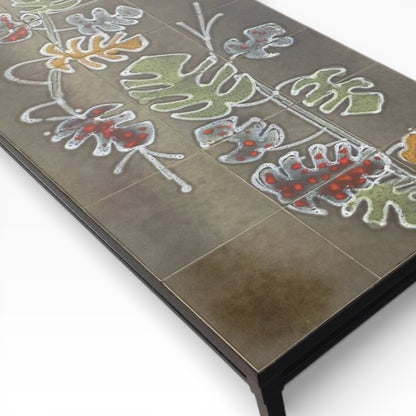 Vallauris Ceramic Coffee Table – Vintage 1970s Mid Century Black Metal Frame