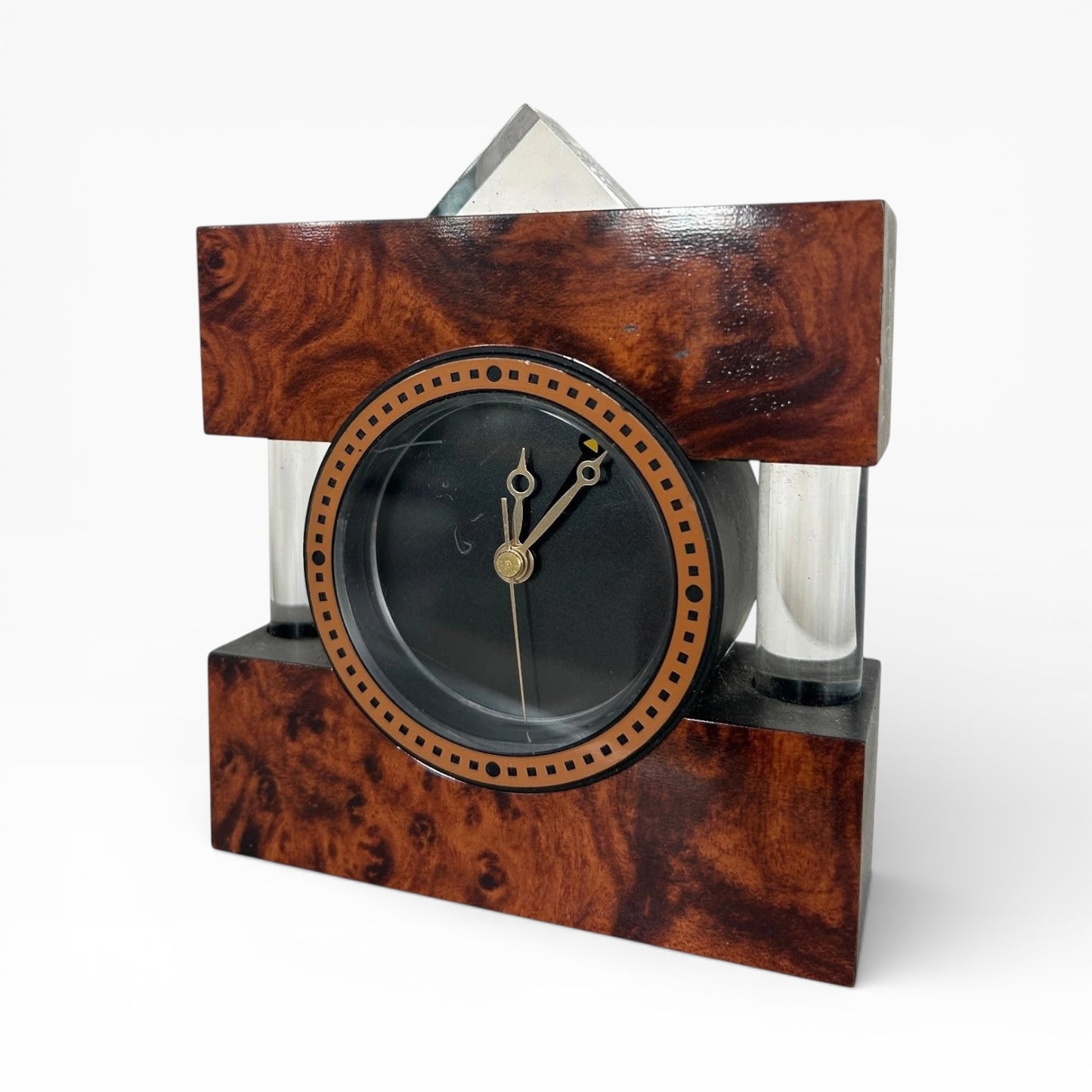 Vintage Mantel Clock – Italian Burr Walnut Veneer Art Deco Table Clock