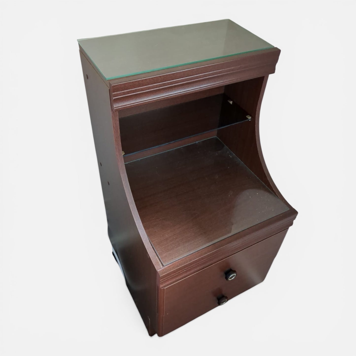 Pair of Vintage Mahogany & Formica Bedside Cabinets with Open Shelf