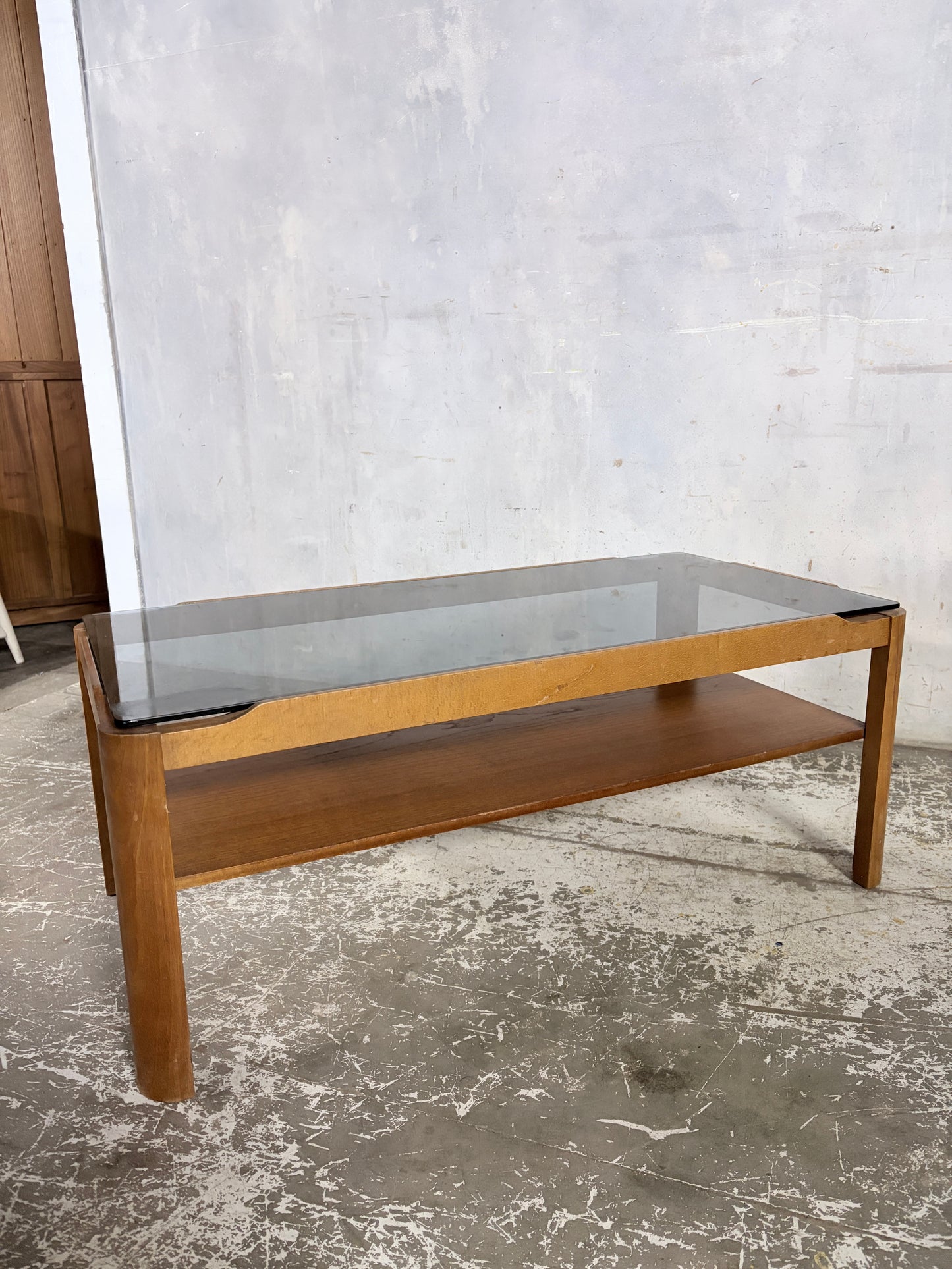 Mid Century Myers Teak & Smoked Glass Coffee Table