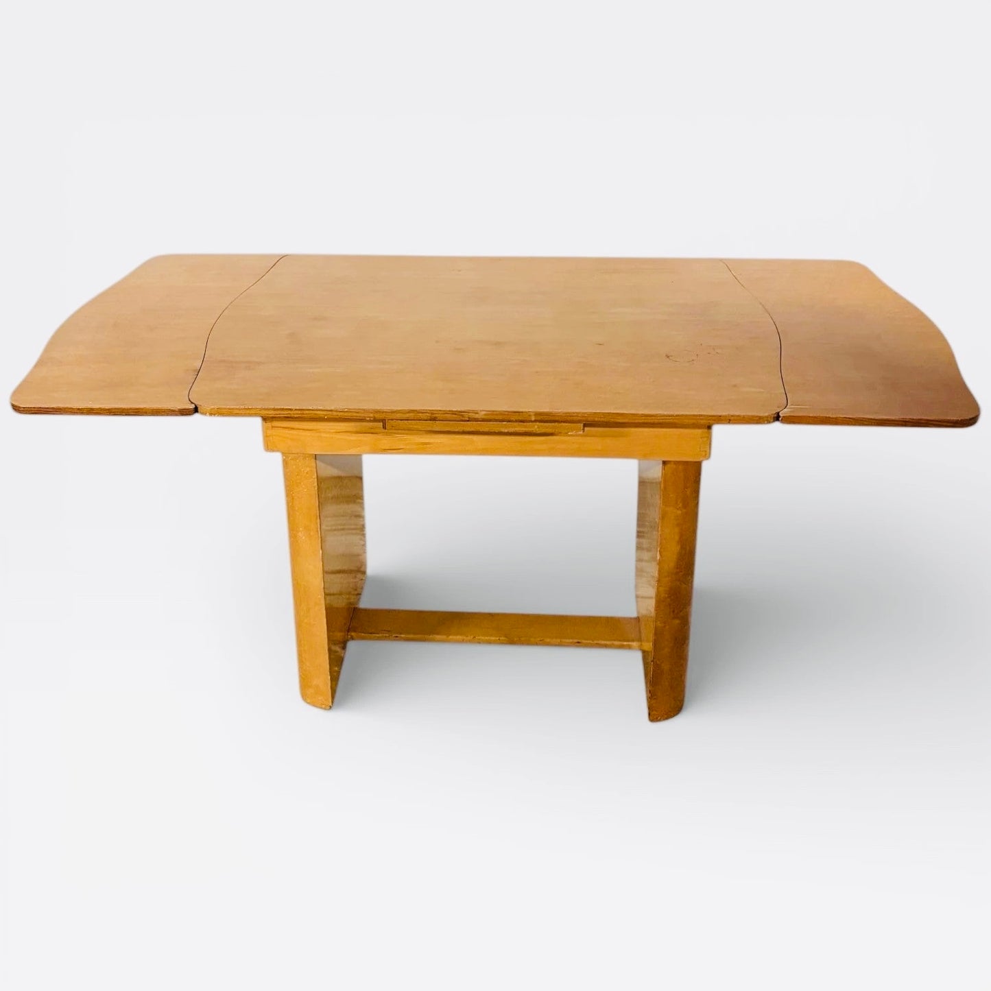 Art Deco Bird’s Eye Maple Draw Leaf Extending Dining Table | 1930s Pedestal Dining Table