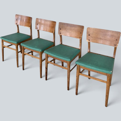 Mid Century Vintage Oak Dining Chairs – Set of Four