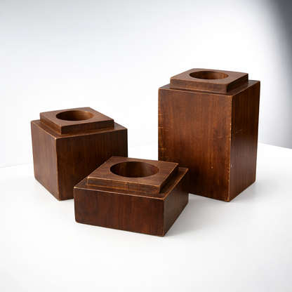 Vintage Mid-Century Wooden Candle Holders – Set of Three
