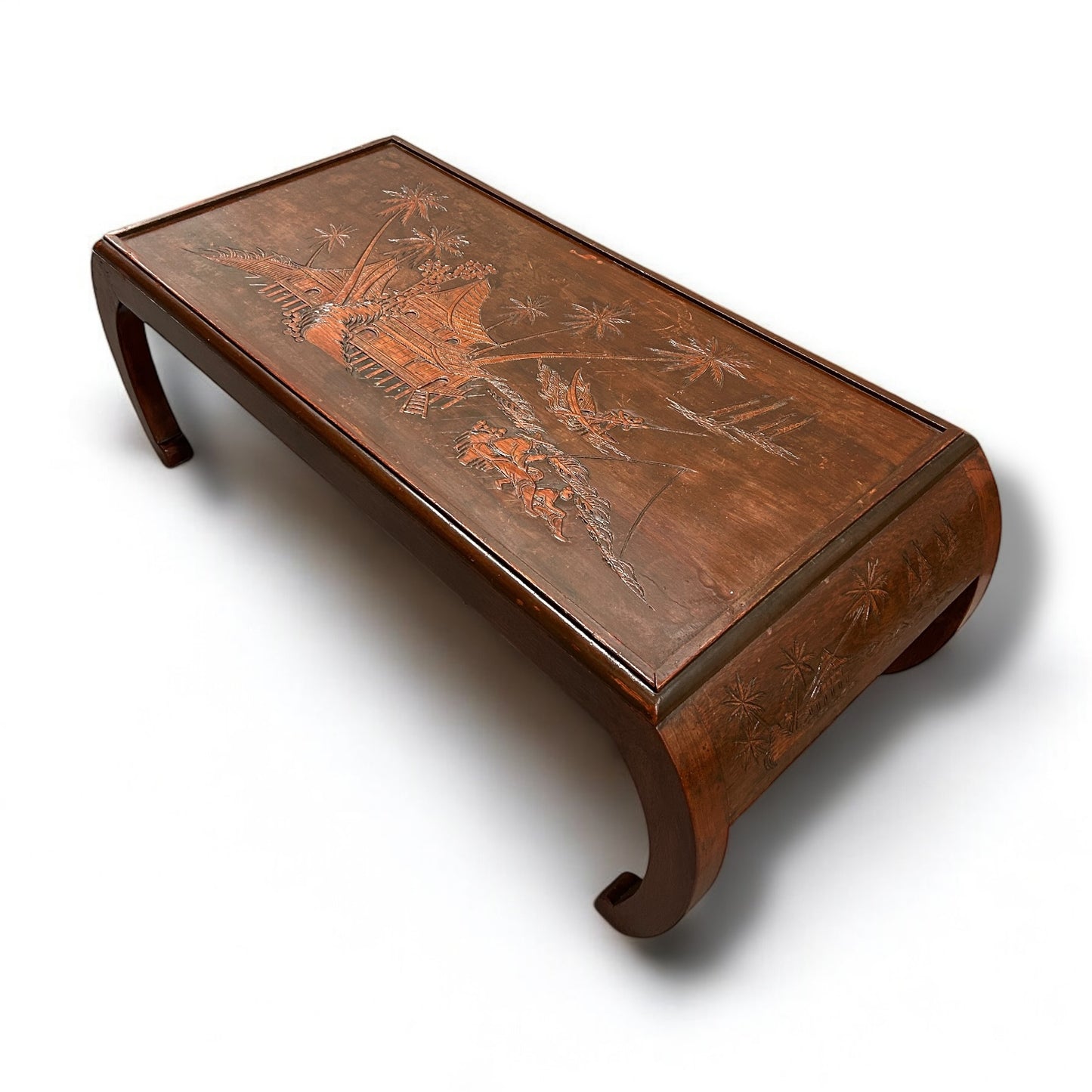 Mid Century Chinese Carved Wood Coffee Table