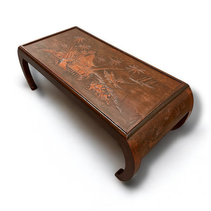 Mid Century Chinese Carved Wood Coffee Table