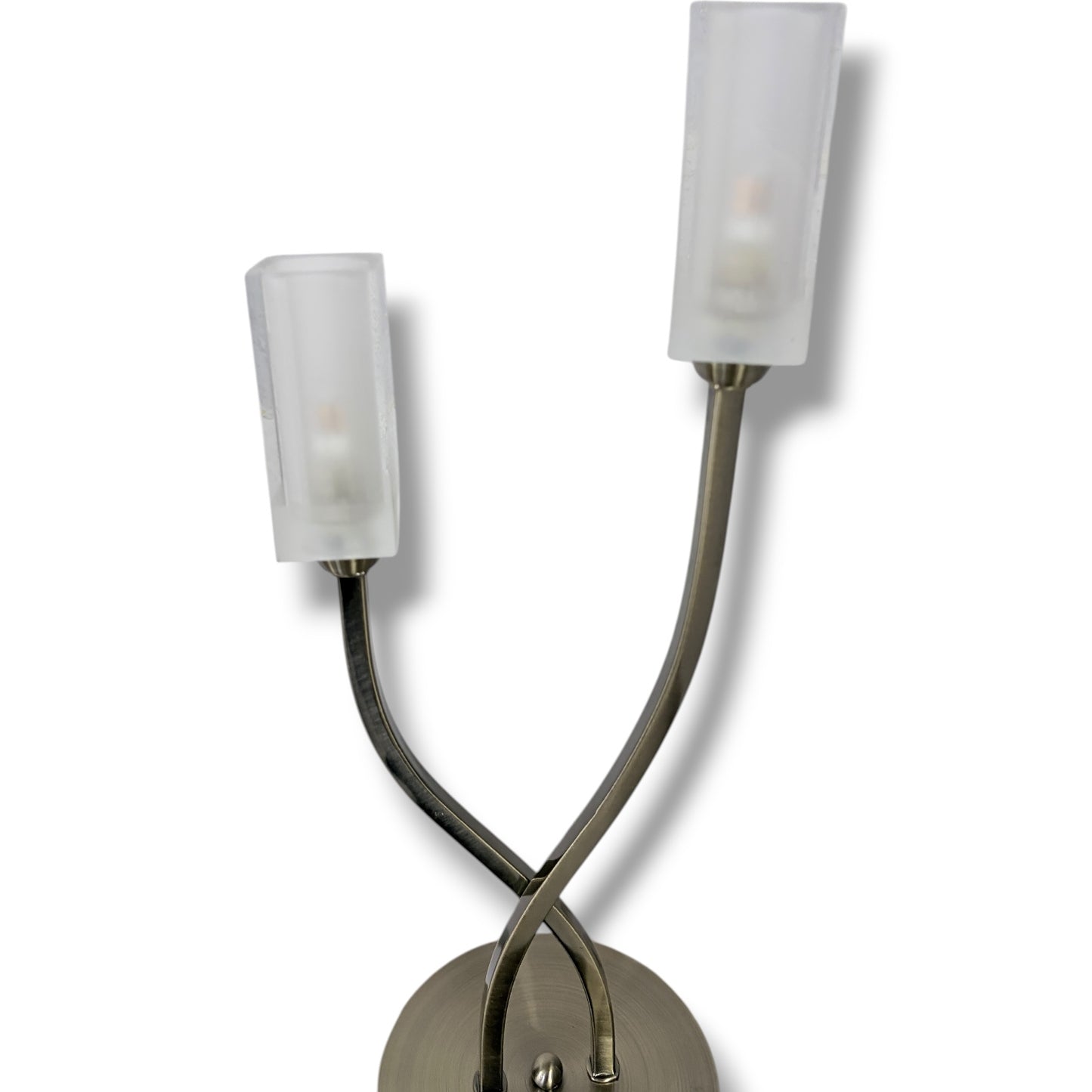 Vintage Table Lamp – Twin Arm Lamp with Frosted Glass Shades | Brass Effect Light