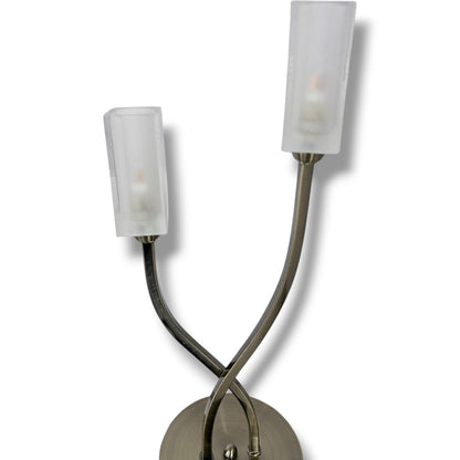 Vintage Table Lamp – Twin Arm Lamp with Frosted Glass Shades | Brass Effect Light