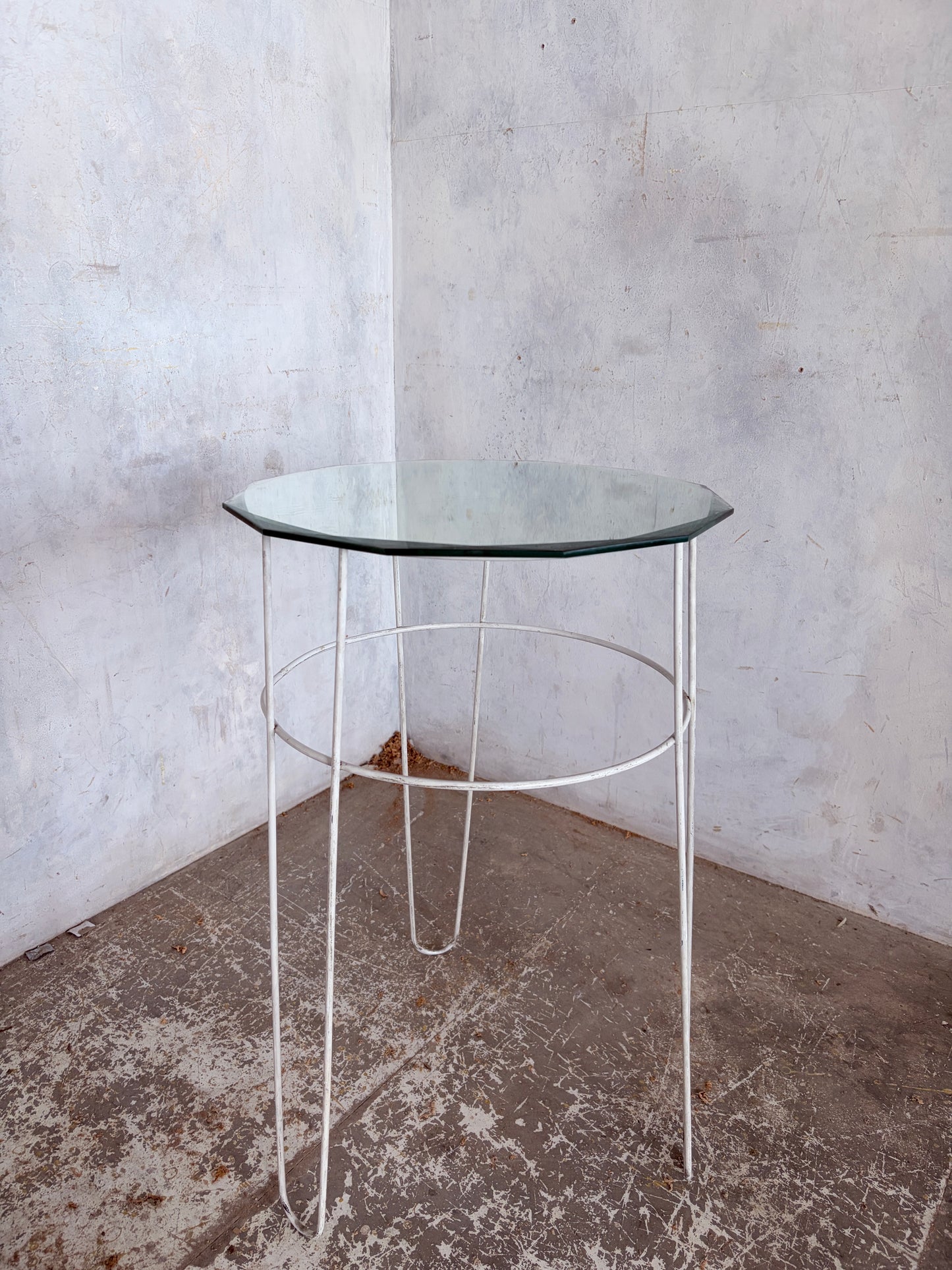 Art Deco Glass Top Side Table – Space Age Metal Frame