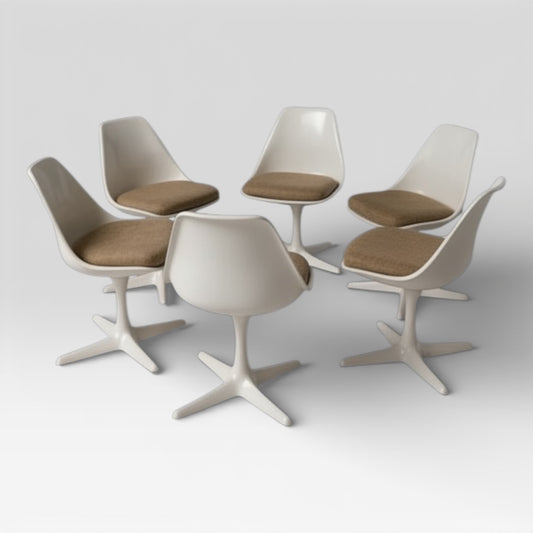 Arkana Tulip Chairs – Set of Six Mid Century Dining Room Chairs with Upholstered Seats