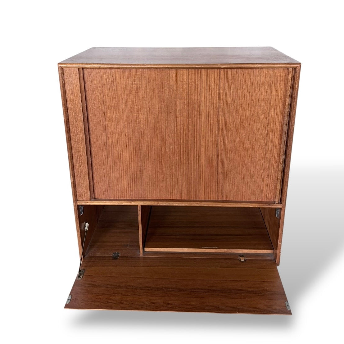 Danish Mid Century Teak Tambour Door Drinks Cabinet / Cocktail Cabinet