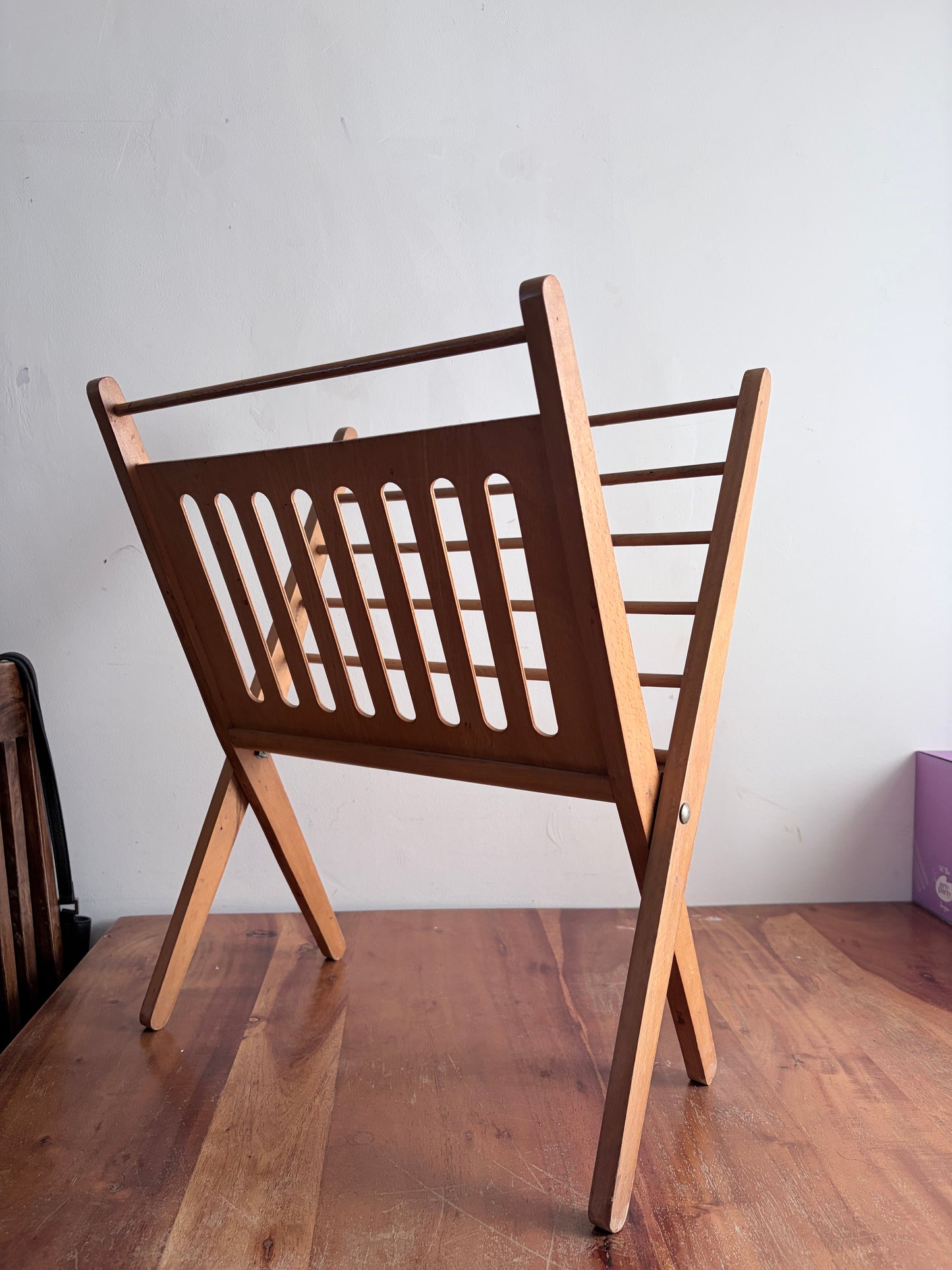 Mid Century Dutch Beech Folding Magazine Rack by Cees Braakman