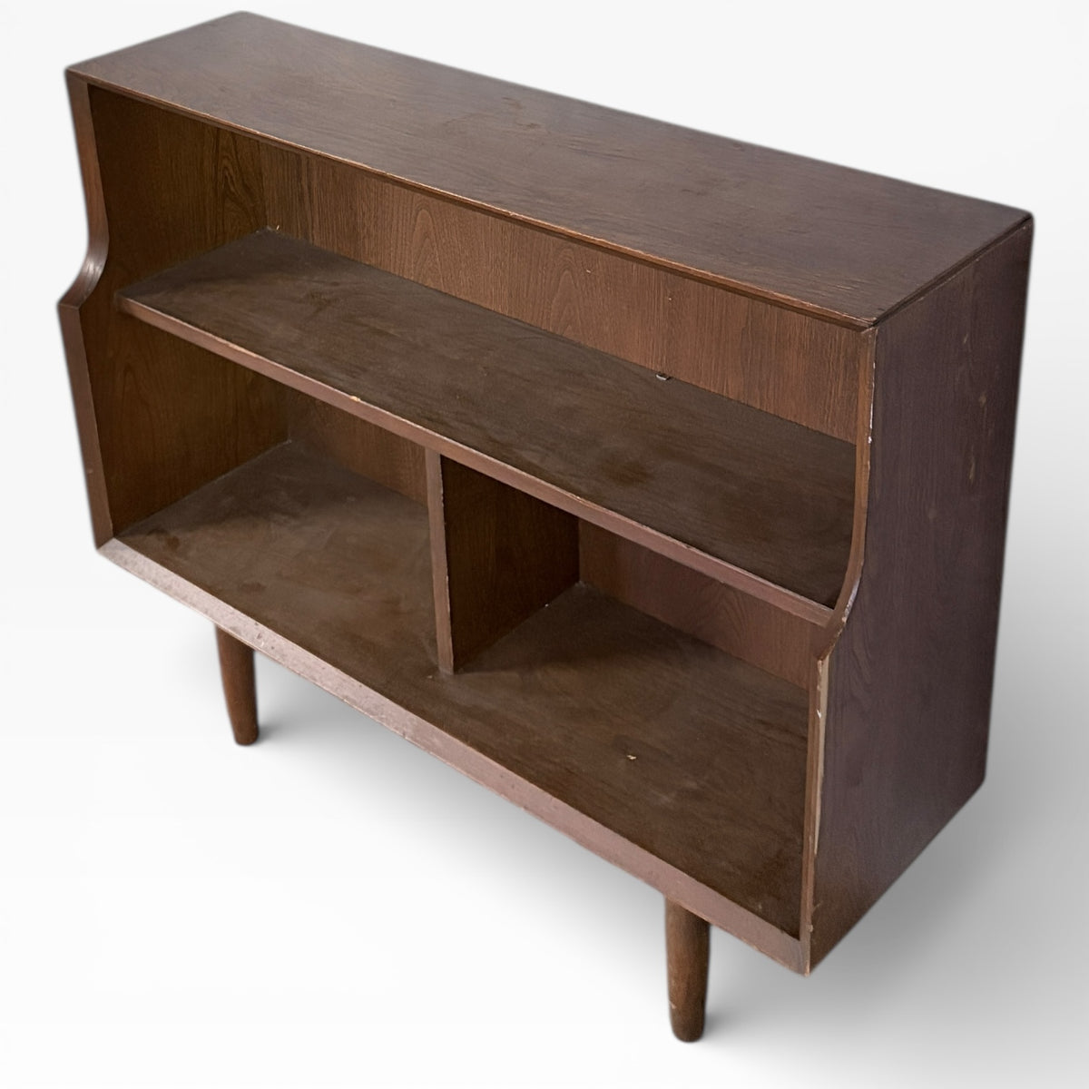 Oak Veneered Bookcase - Mid Century Small Display Shelf | Compact Storage Unit