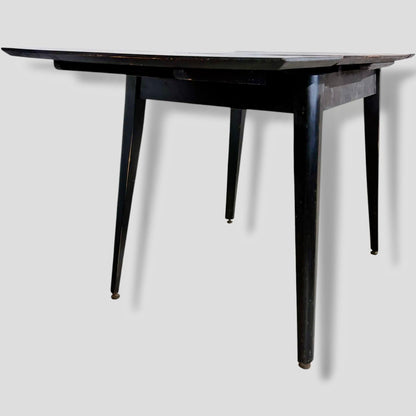 Mid Century Space Age Black & White Formica Draw Leaf Extending Dining Table