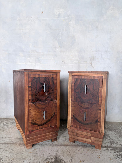 Pair of Art Deco Burr Walnut Bedside Cabinets