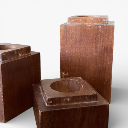 Vintage Mid-Century Wooden Candle Holders – Set of Three