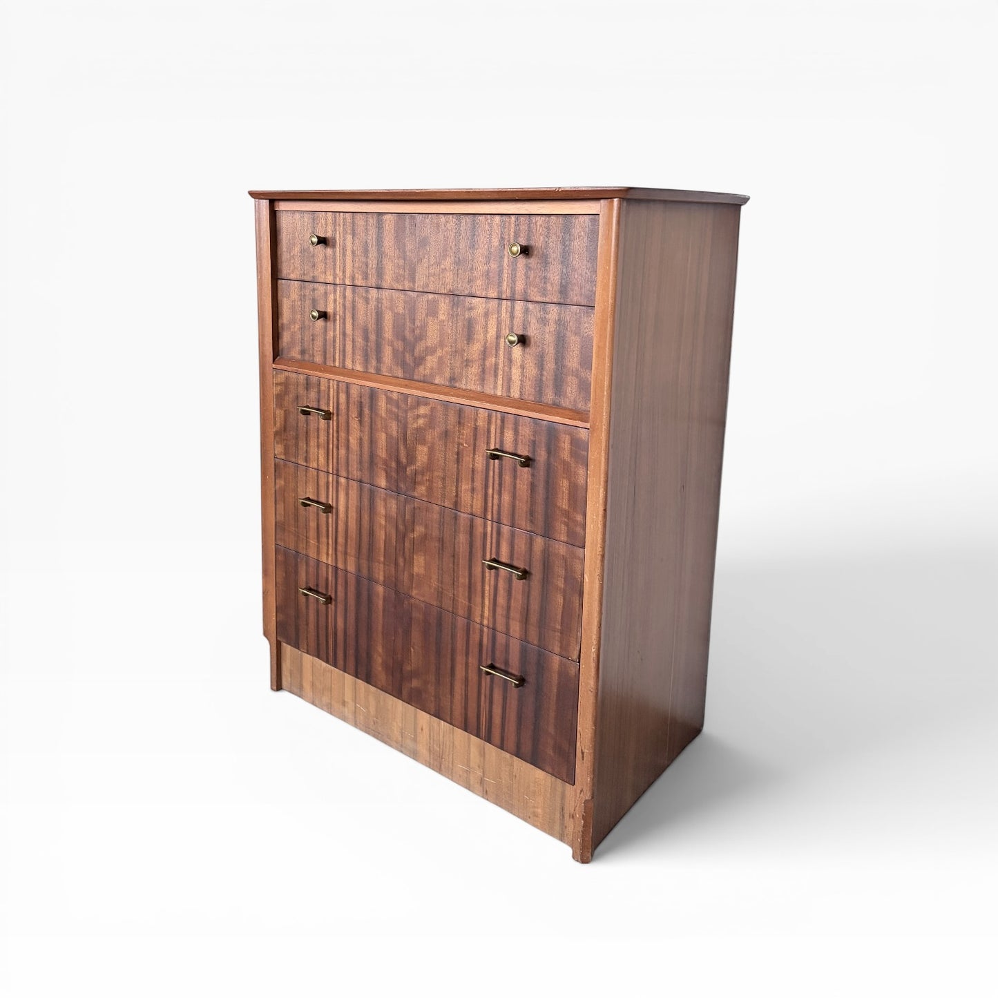 Mid Century Walnut Uniflex Tallboy Chest of Drawers