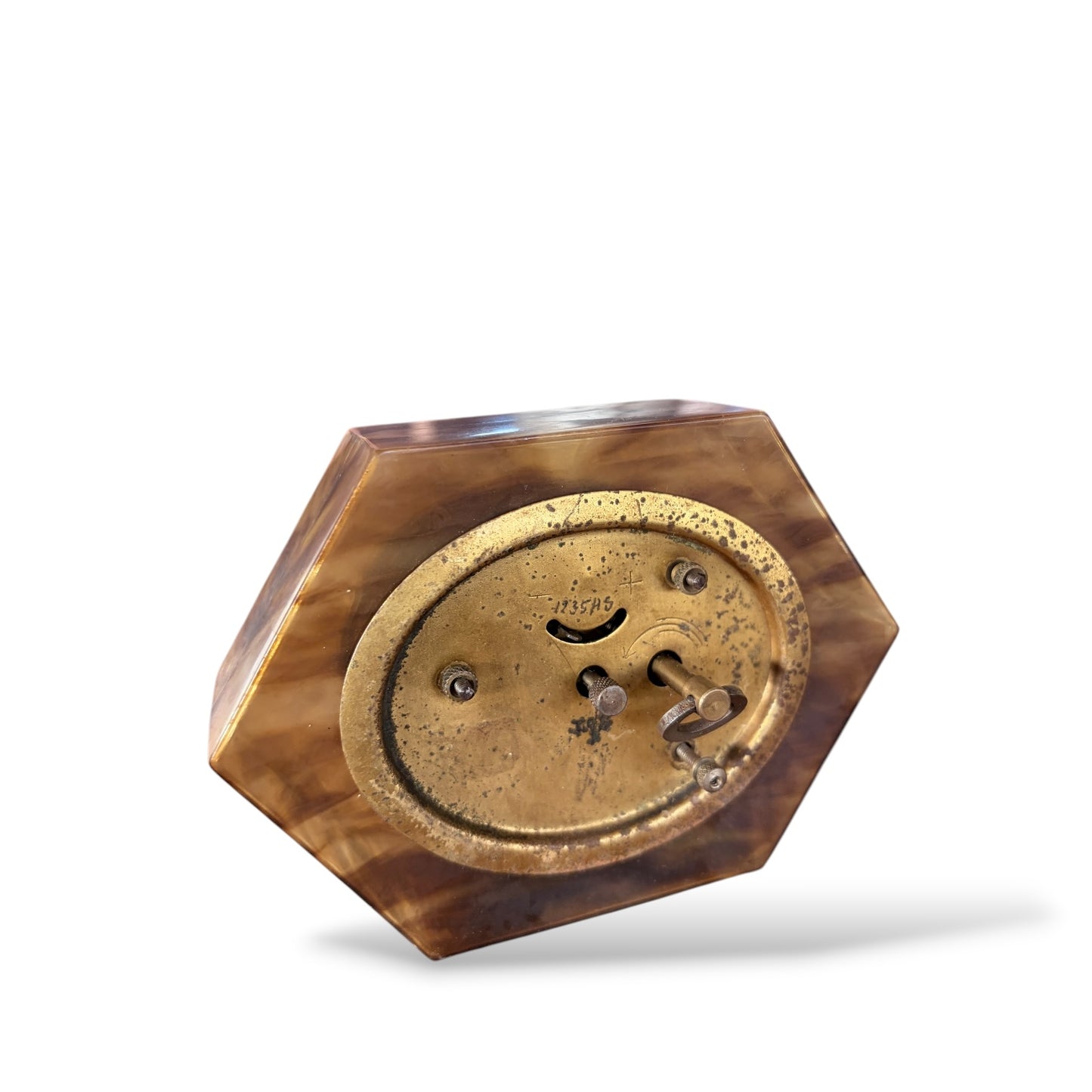 Art Deco Mantel Clock – Hexagonal Vintage Shelf Clock With Marbled Bakelite Design