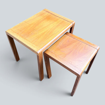 Mid-Century Teak & Beech Nesting Tables | Vintage Nest of Two Side Tables