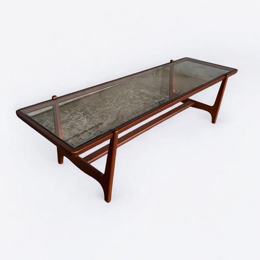 Mid Century Modern Danish Teak & Glass 'Skeleton' Coffee Table
