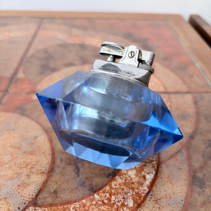 Vintage Blue Faceted Crystal Glass Table Lighter – Mid-Century