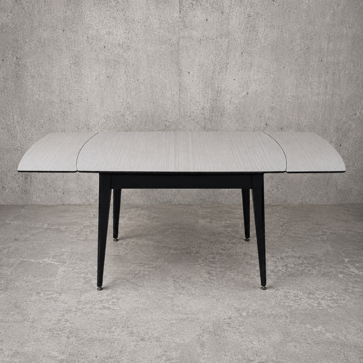 Mid Century Space Age Black & White Formica Draw Leaf Extending Dining Table