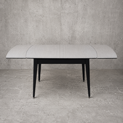 Mid Century Space Age Black & White Formica Draw Leaf Extending Dining Table