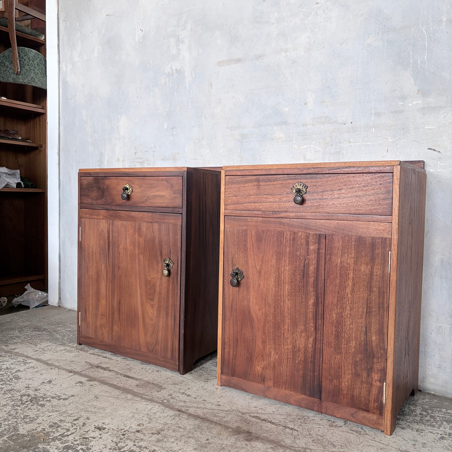 Pair of Mid-Century Walnut Bedside Cabinets | Vintage One Drawer Nightstands