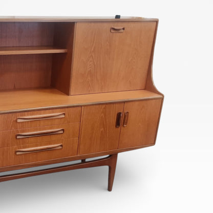 Mid Century Sideboard | Vintage Teak Cabinet With Sliding Doors & Tapered Legs