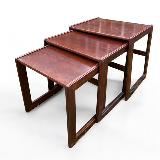 Mid Century Dark Teak Wood Nest of Tables