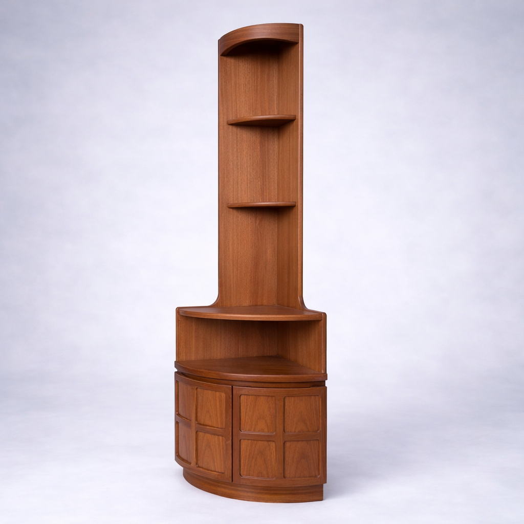 Vintage Nathan “Squares” Teak Corner Display Cabinet / Shelving Unit