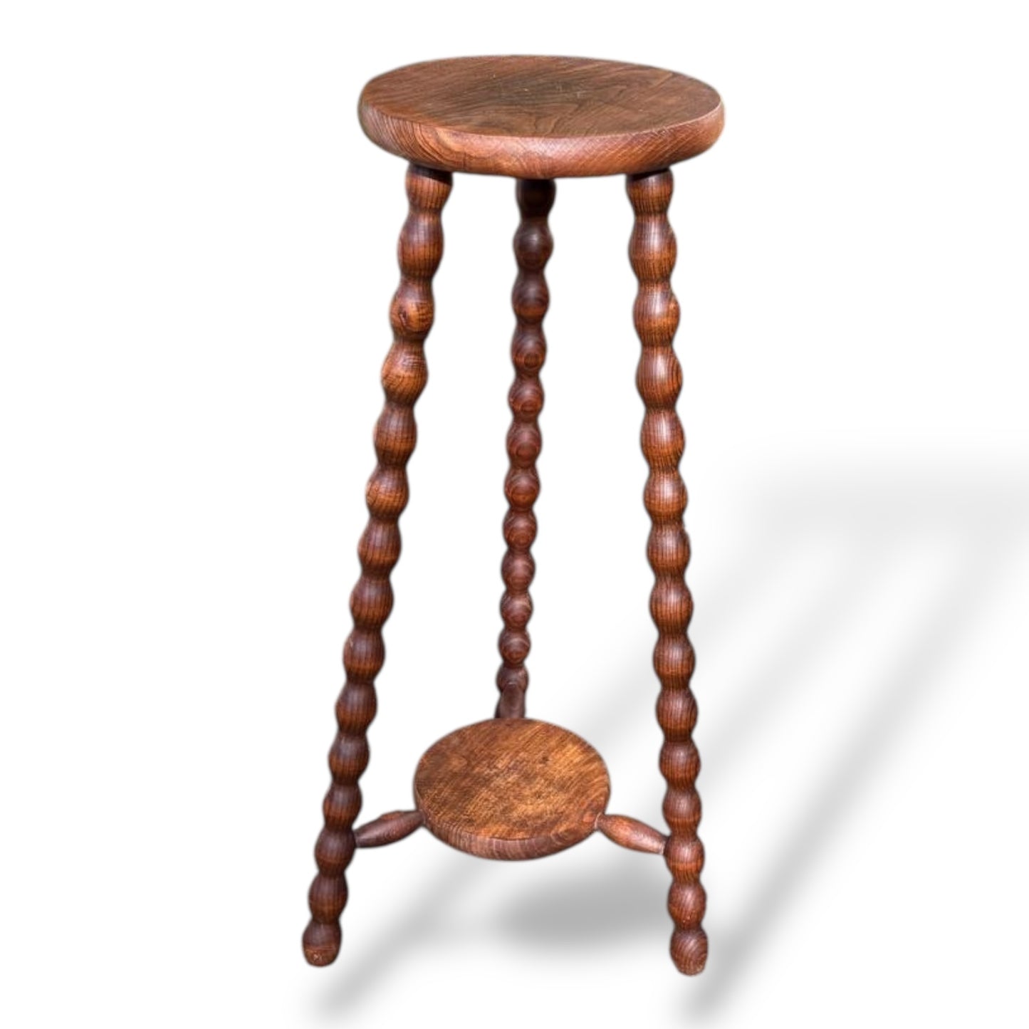 Tall French Bobbin Stool | Antique French Turned Wood Plant Stand | Rustic Country Accent — view 2