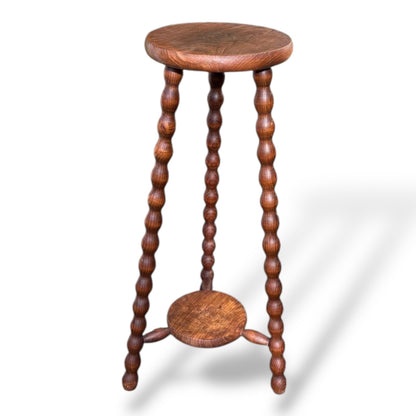 Tall French Bobbin Stool | Antique French Turned Wood Plant Stand | Rustic Country Accent — view 2