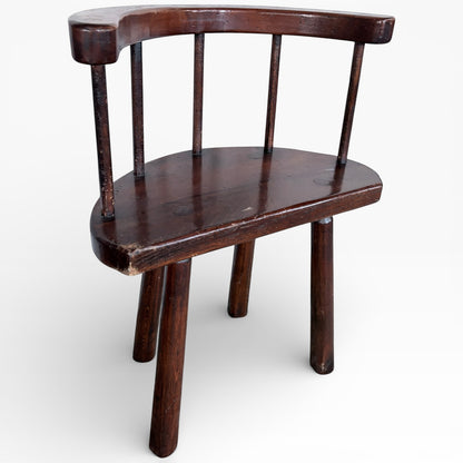 19th Century Welsh Primitive Stickback Oak Demi-Lune Chair