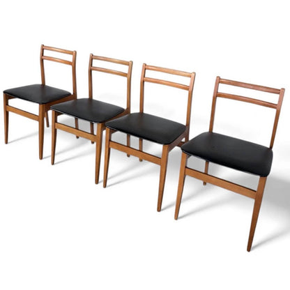 Mid Century Danish Beech Ladderback Dining Chairs Set of 4 Black Vinyl Seats