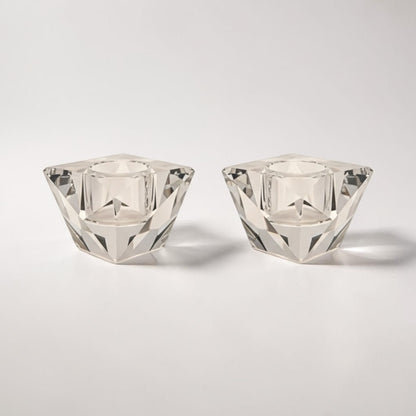 Pair of Mid Century Lucite Faceted Candle Holders – Geometric Crystal