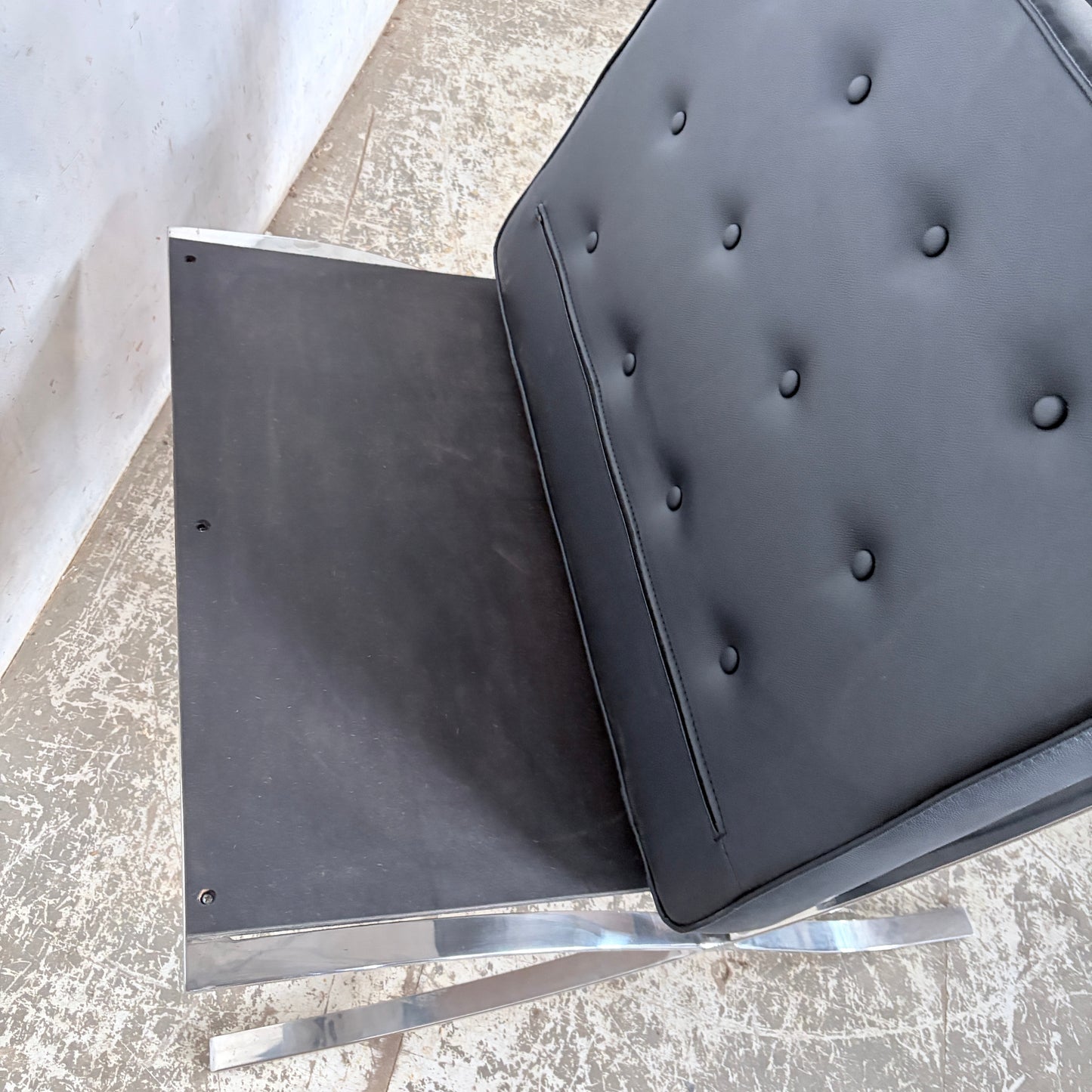 Mid Century Style Black Leather & Chrome Barcelona Chair