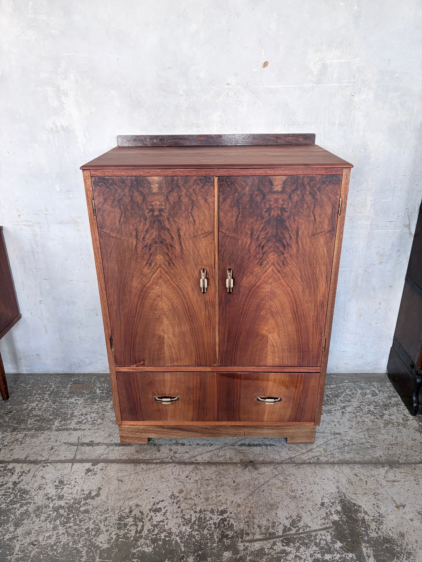 Art Deco Figured Walnut & Oak Cabinet / Cupboard