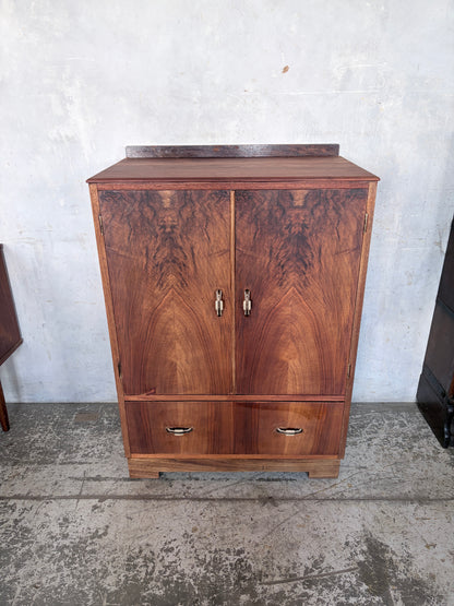 Art Deco Figured Walnut & Oak Cabinet / Cupboard