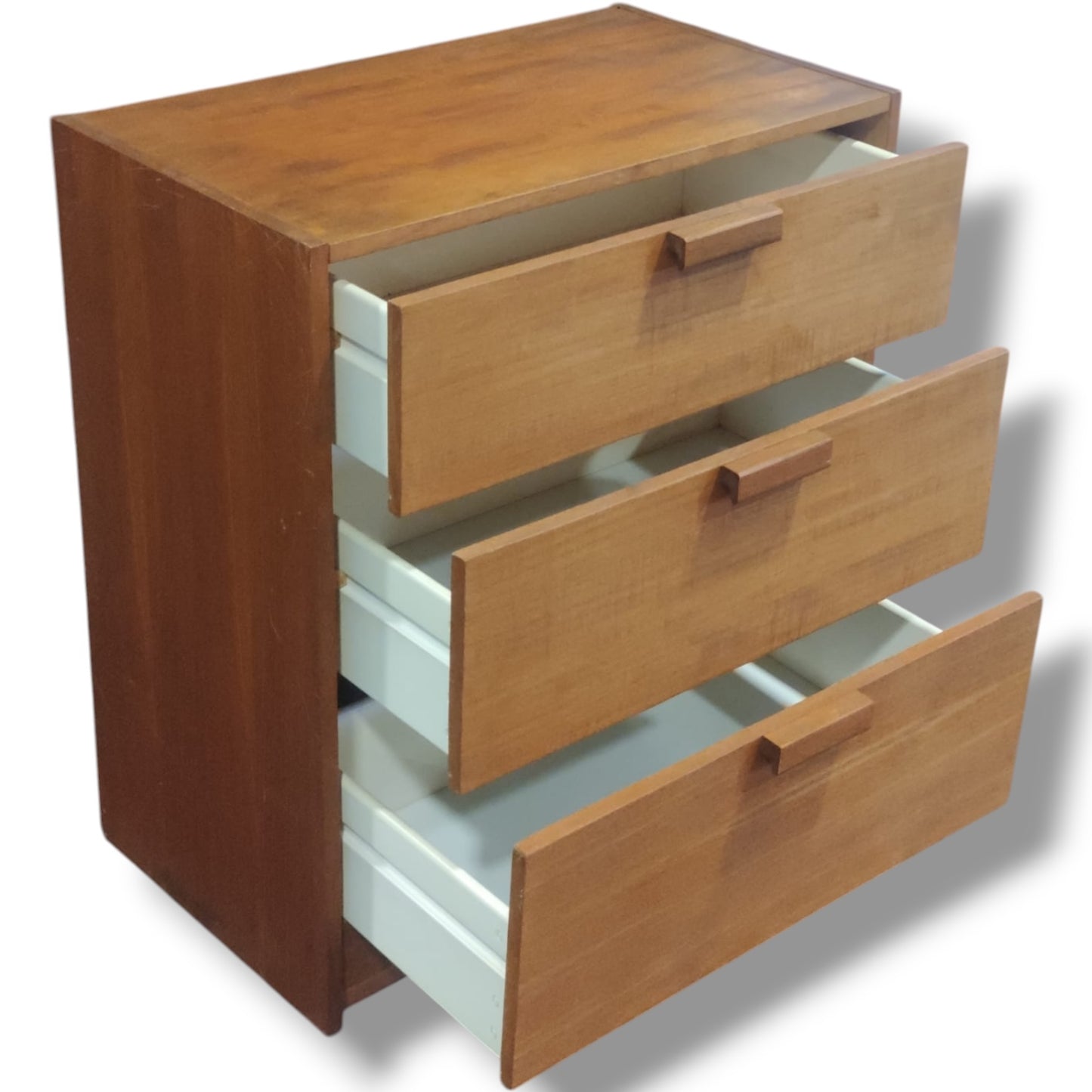 Vintage Teak Chest | Mid-Century Dresser with Three Drawers & Wooden Handles