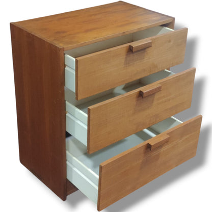 Vintage Teak Chest | Mid-Century Dresser with Three Drawers & Wooden Handles