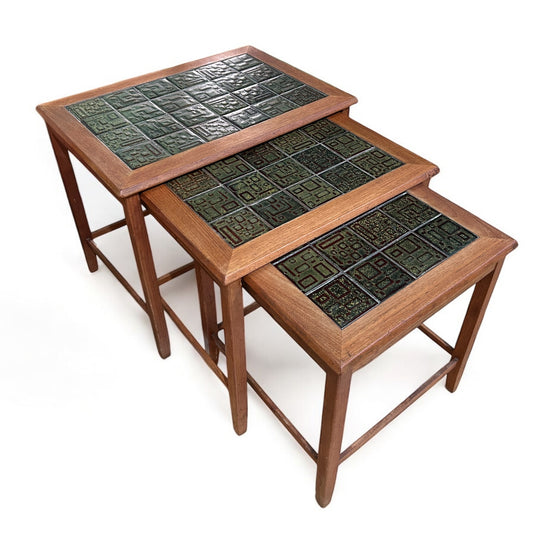 Mid Century Danish Brutalist Tile Nest of Tables