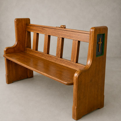 1950s Yorkshire Oak & Pine Church Pew Bench with Hand-Carved Mouse | Mouseman Inspired