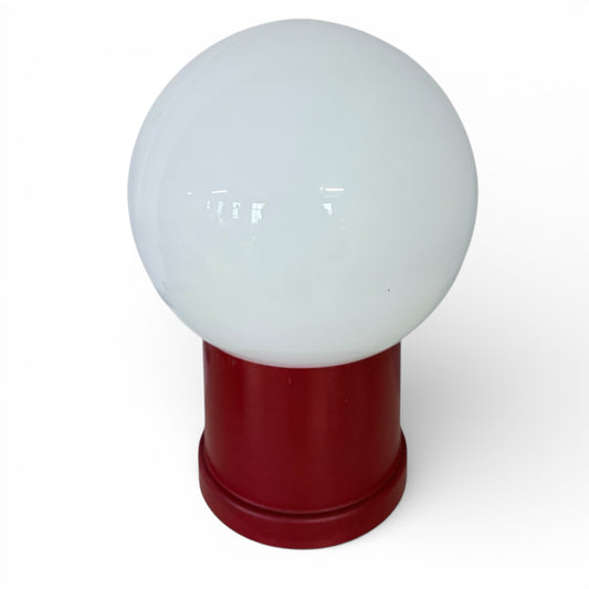 Vintage Space Age Lamp – Red Mushroom Table Lamp with Opaline Glass Shade