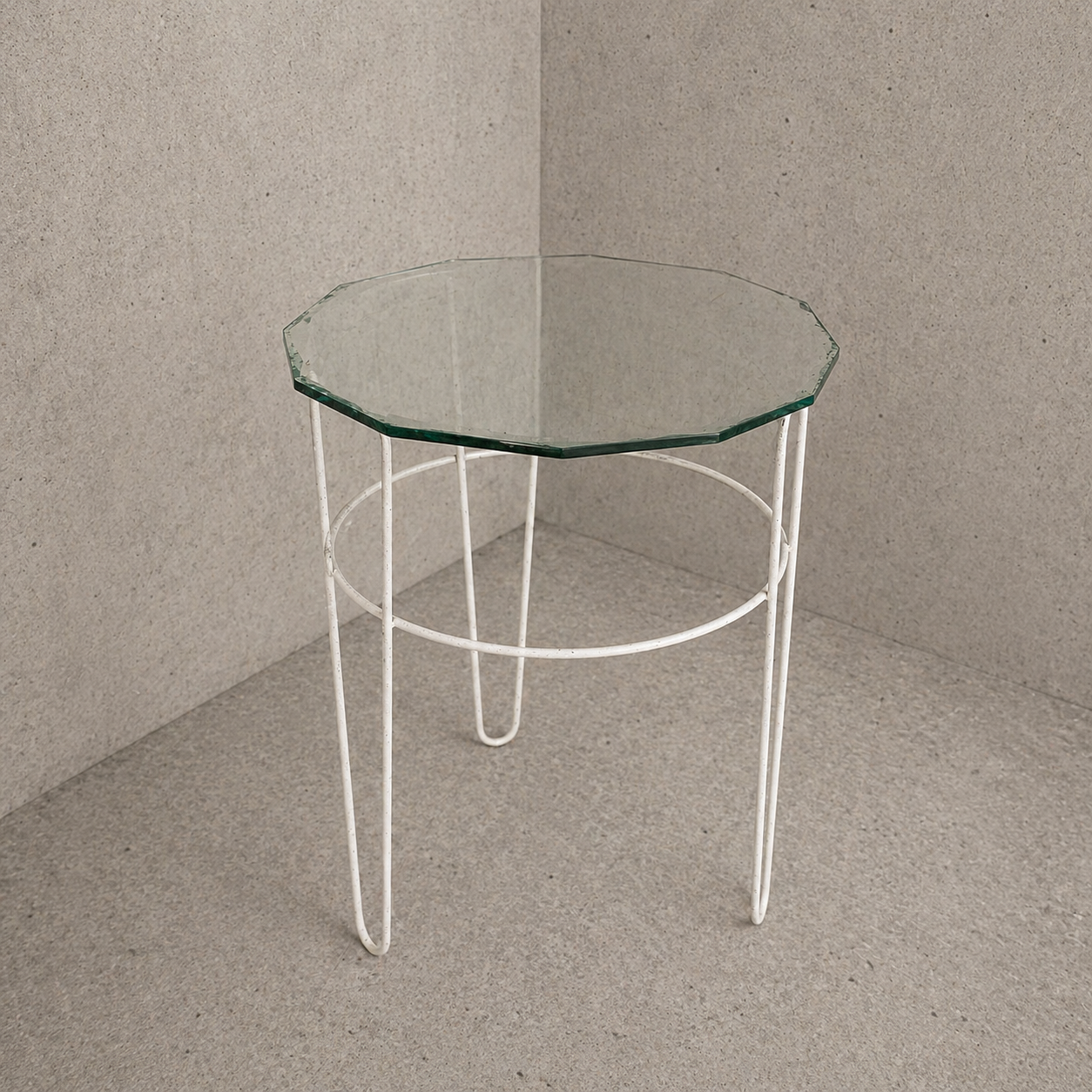 Art Deco Glass Top Side Table – Space Age Metal Frame
