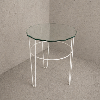 Art Deco Glass Top Side Table – Space Age Metal Frame