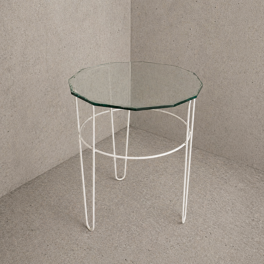 Art Deco Glass Top Side Table – Space Age Metal Frame