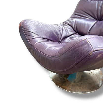 Mid Century Modern Purple Leather Swivel Egg Chair