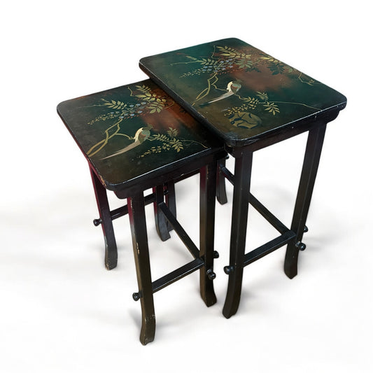 Vintage 1930s Chinese Black Lacquered Nest of Tables